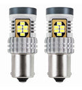 Set 2 becuri LED CANBUS P21W 1156, alb xenon 6000K, cu 24 SMD, compatibile 12/24V, ideale pentru iluminare auto fără erori.
