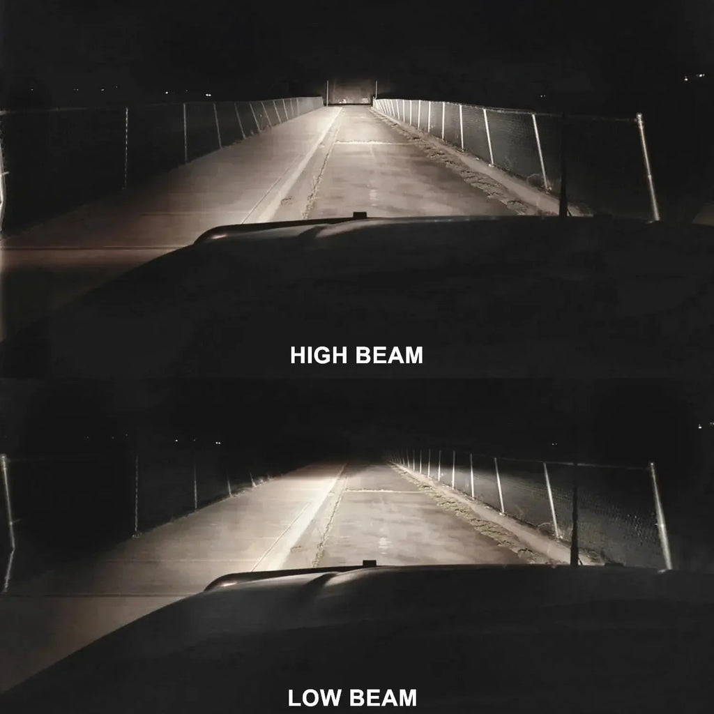 Comparație fascicul far auto cu bec halogen H4 12V Super White, mod fază lungă și scurtă, iluminare eficientă