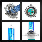 Detalii tehnice bec halogen H4 12V Super White, conectori și filament, pentru faruri auto de înaltă performanță