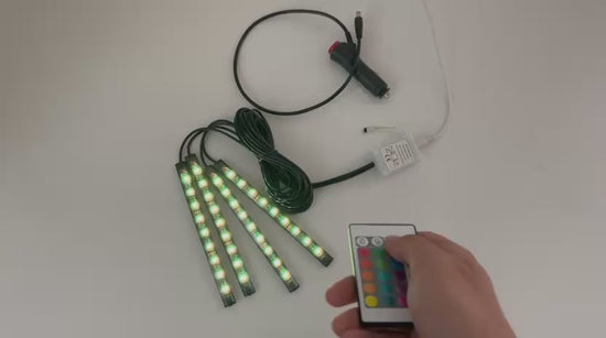 Set 4 benzi lumini ambientale auto RGB 12V cu telecomanda - conectare la bricheta.