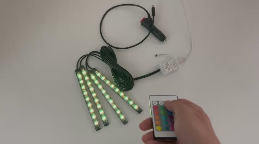 Set 4 benzi lumini ambientale auto RGB 12V cu telecomanda - conectare la bricheta.