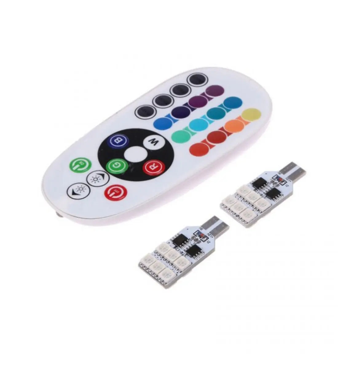 Set 2 becuri auto W5W/T10 – 12 SMD RGB cu telecomandă, iluminare personalizată RevAuto - Accesorii auto